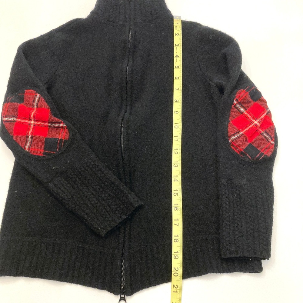 Pendleton Black 100% Wool Zip Up Cardigan Red Plaid Elbow Patches Womens Small - Picture 6 of 7